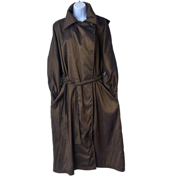 Vintage Mycra Pac Designer Wear Brown Bronze Long Raincoat Hooded Jacket P